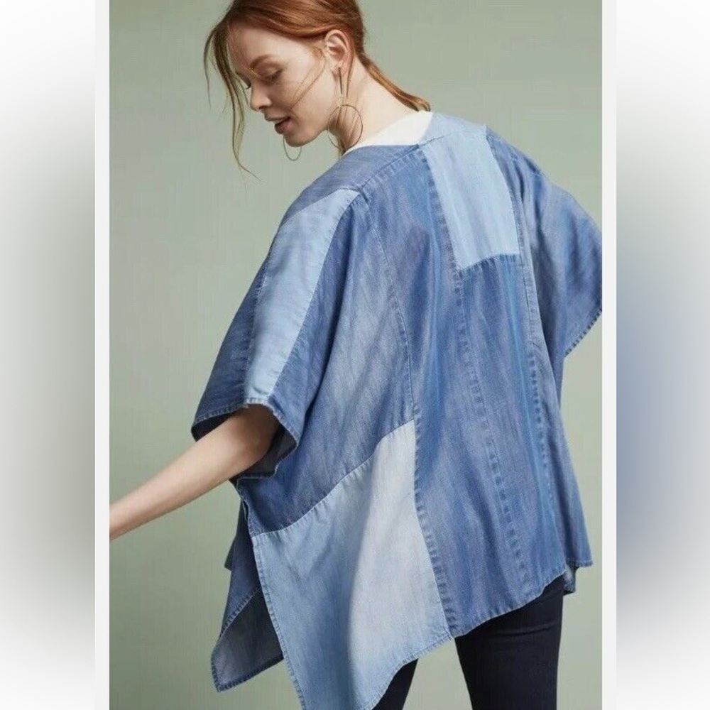 Cloth & Stone Anthropologie Denim Patchwork Kimono One Size. H25